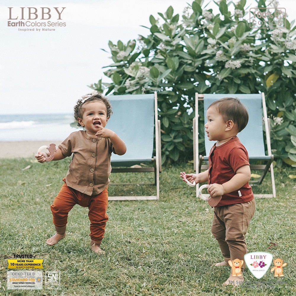 LIBBY EARTH Rocco Set | Baju Lengan Pendek Kancing Tengah - Celana Panjang Jogger (1 setel/pack)