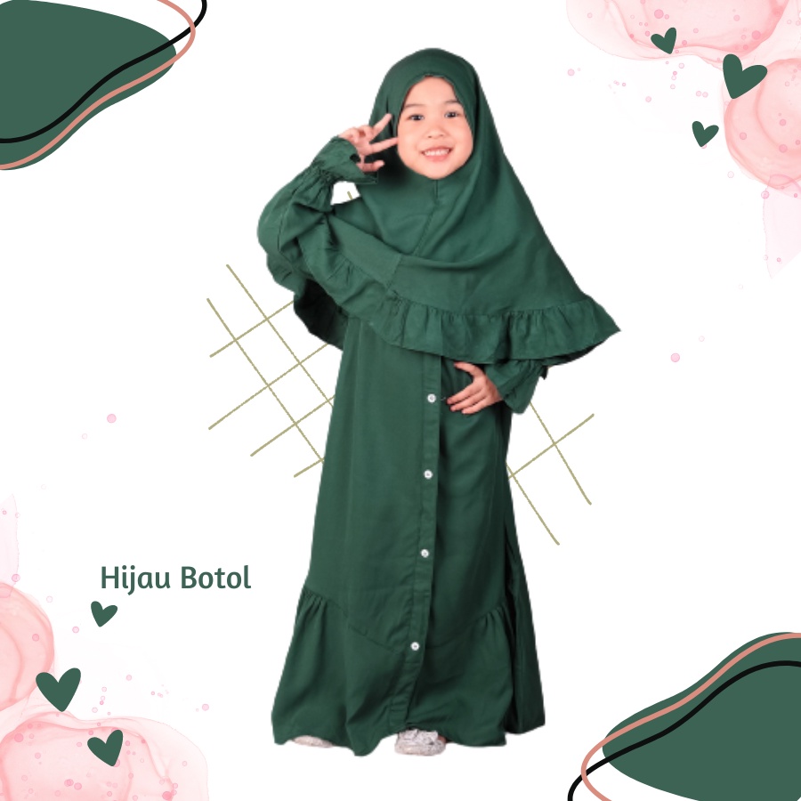 Set Gamis Anak Usia 1 Sampai 2 Tahun Hijau Botol Jasmin