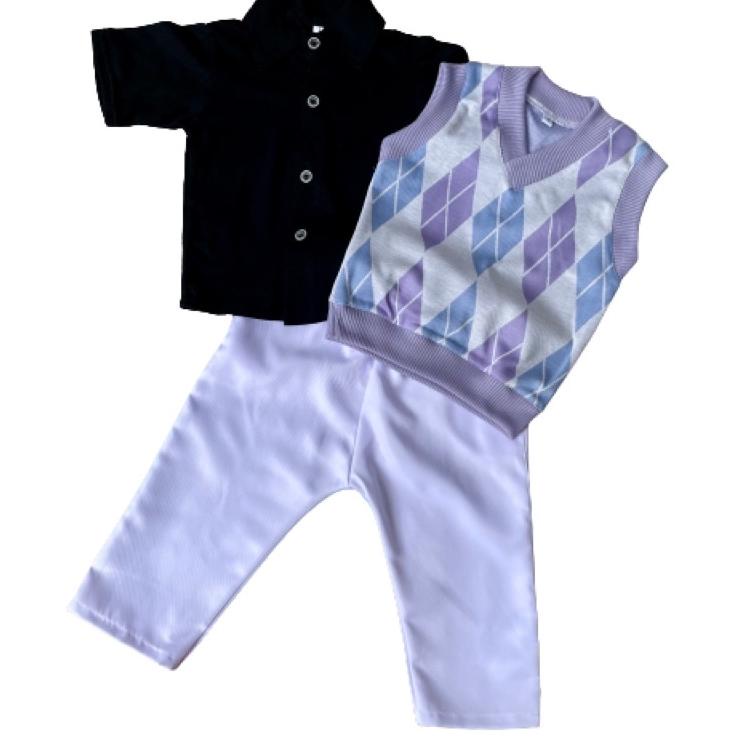 setelan vest knit wajik white argyle rajut pakaian anak laki laki 1 2 3 4 5 6 7 8 9 10 bulan bayi li