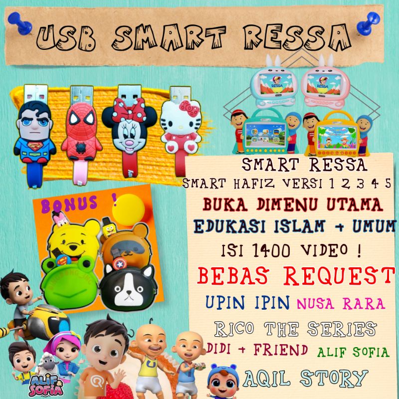 USB 16GB VERSI 1 2 3 4 5 6 SMART KIDS KARAKTER HAFIZ