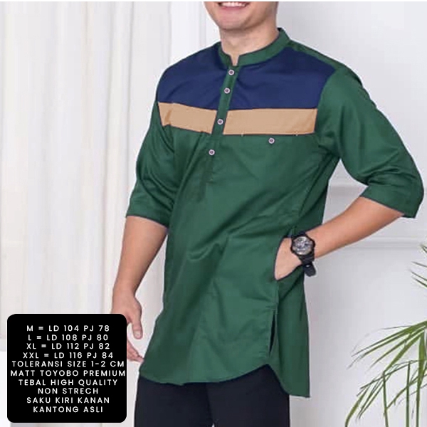 Baju Koko Ndrex / Baju Kerah Shanghai / Baju Muslim Pria Matt Katun Premium Tebal