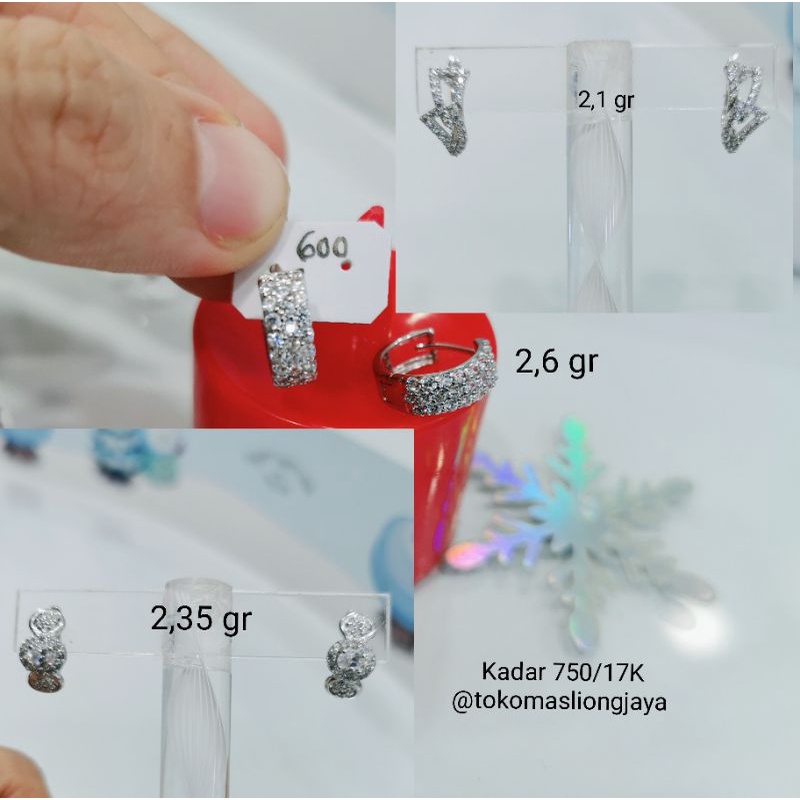 Anting Jepit Emas Putih Kadar 750/17K