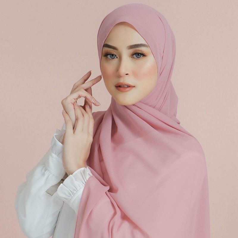 BISA COD! PASHMINA BELLA SQUARE DOUBLE HYCOUNT 175X75CM-Dusty pink