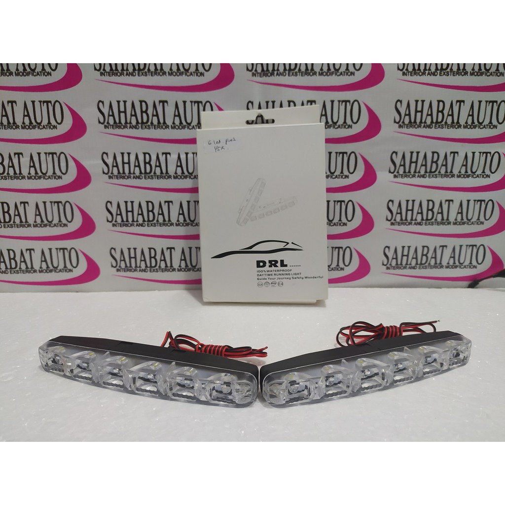 Lampu DRL Mobil Led Putih 6 Mata Waterproof 2Pcs Sepasang