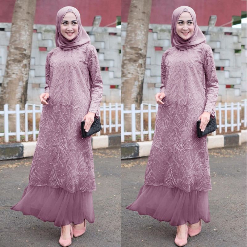 Sabira Gamis Maxi Pesta Jumbo Size M , L , XL , XXL / Baju Gamis Brukat Tile / Gamis Kondangan Remaj