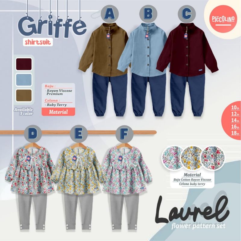 Set Laurel Flower Pattern n Griffe Shirt Suit Piccolino || Set Anak Tanggung sz 10-18T