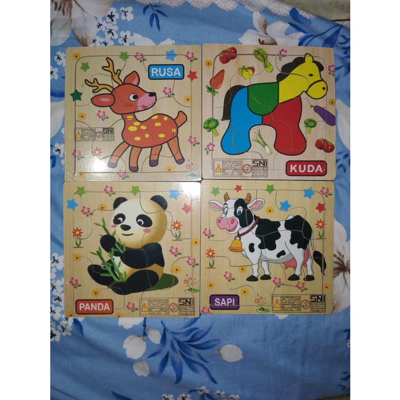 Puzzle Edukasi uk Kecil Hewan Panda,Rusa,Sapi,Kuda