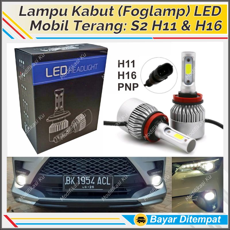 LAMPU LED MOBIL S2 H8 H11 H16 8000LM COB FOGLIGHT FOGLAMP KABUT BUMPER S2H11 2 SISI SINAR PUTIH TERA