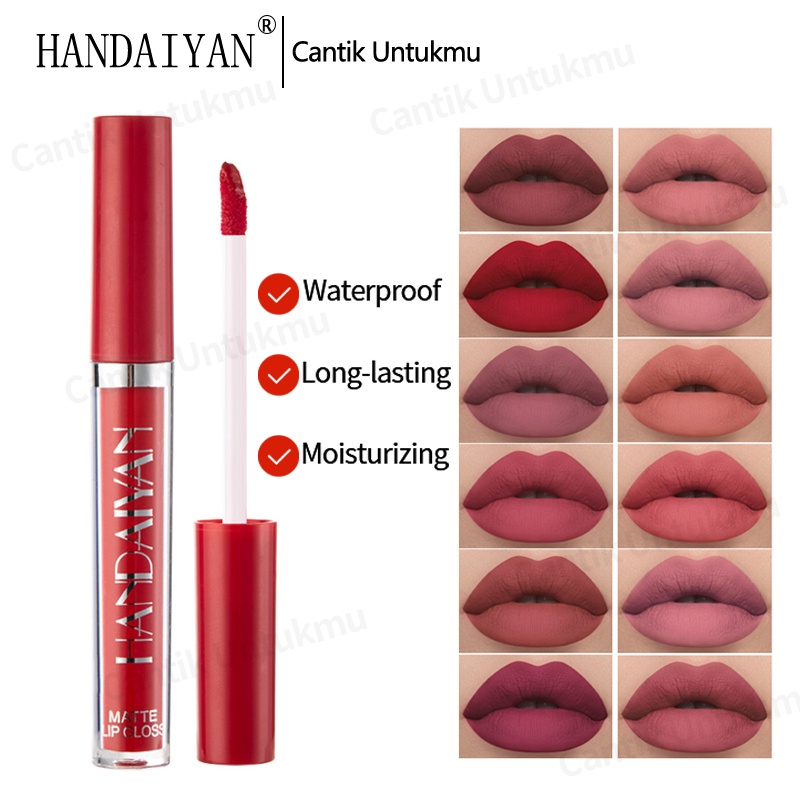 Allphv/Handaiyan  Lip Gloss Matte Liquid Long-lasting Kissproof Waterproof Moisturizer Non-Stick  Lipgloss Korean Lipstik Lip Cream Pelembab Cair Cepat Kering Tahan Air Fashion Lip gloss lipstik Liquid Lip Tint