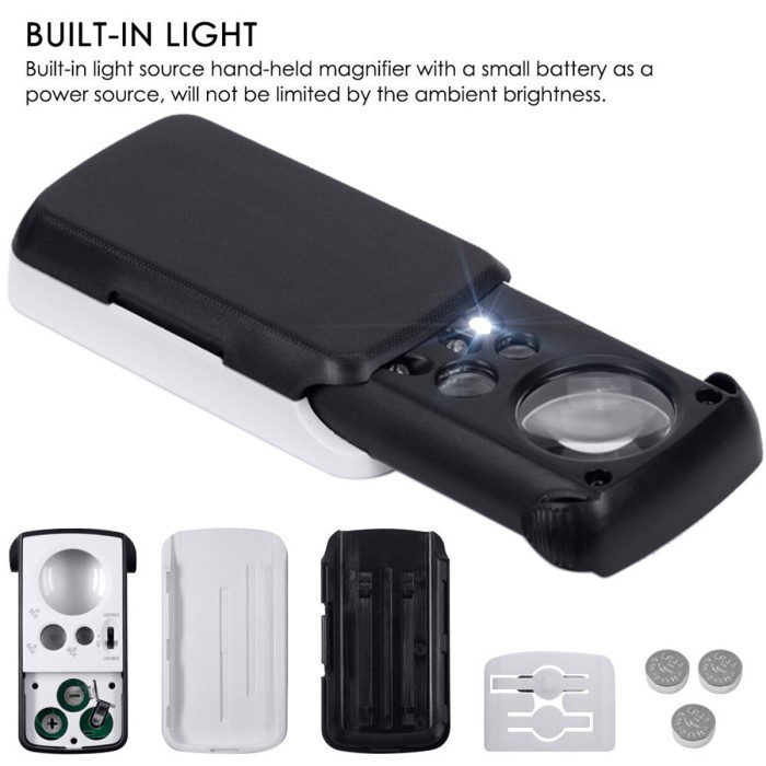 

BaiTao Kaca Pembesar UV Perhiasan, 30/60/90X Kaca Pembesar, Lampu