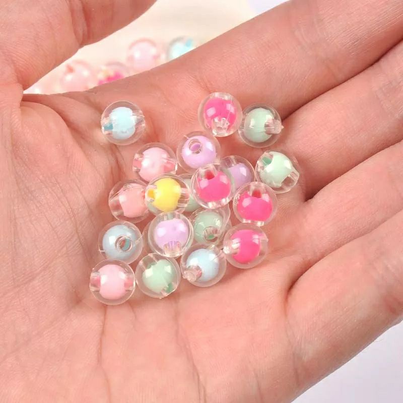 (50 pcs)Manik Manik Bulat Kristal Transparan Manik Akrilik Spacer Warna Warni Bening