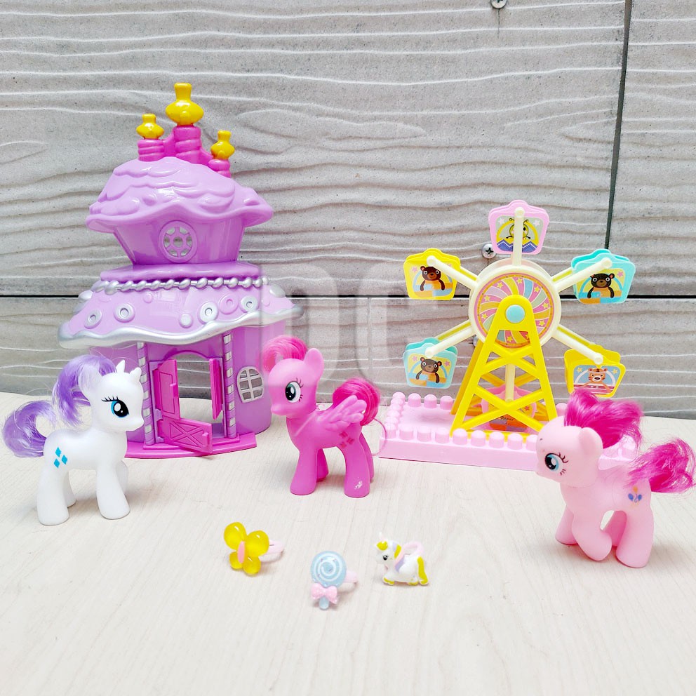 Little Pony Funny Ground 712 Mainan Taman Bermain Bianglala Rumah Cincin Permen Little Pony Kupu