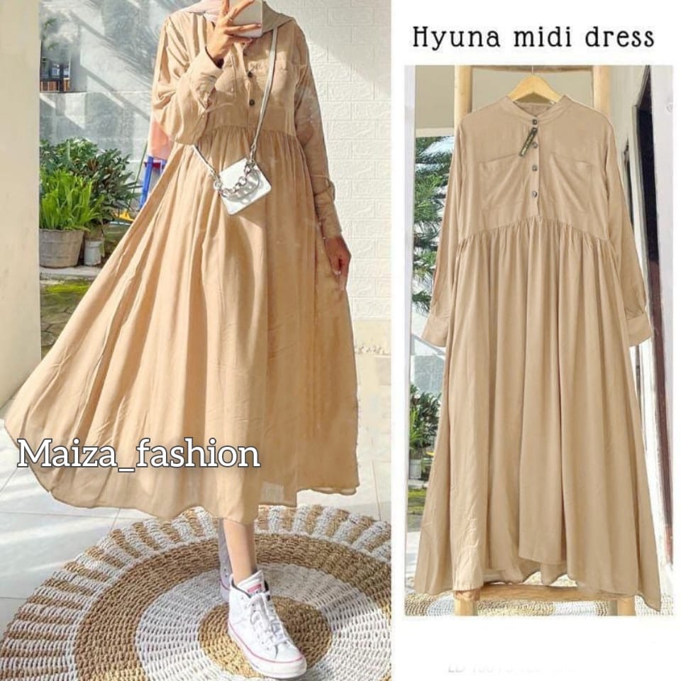 Hyuna Midi Dress // Casual Dress Wanita Polos Terbaru