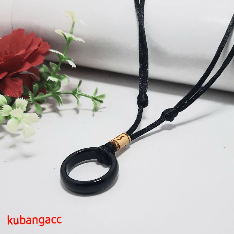 Kalung Tali Bandul Cincin Giok Hitam Kalung Pria Wanita Kalung Keren Kalung Murah Kalung Cincin