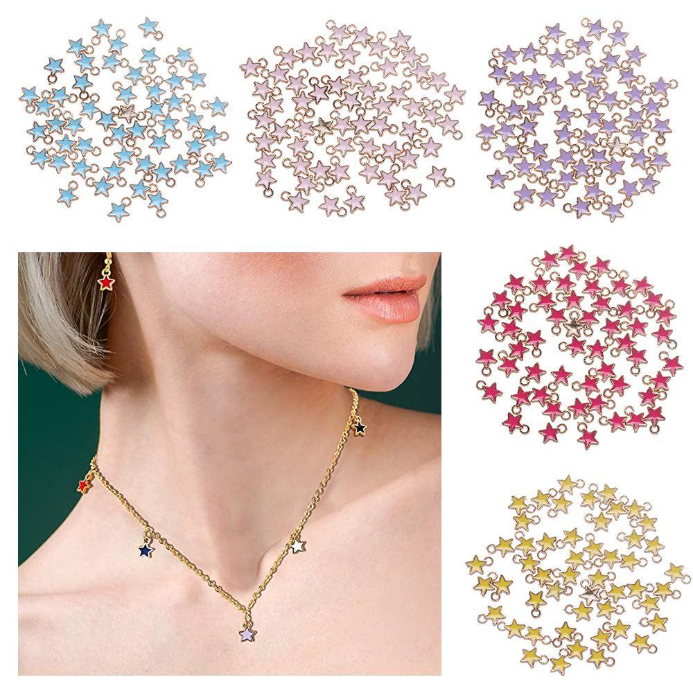 Suyo 50 Pcs Enamel Bintang Charms 6mm Handmade Kalung Permen Warna Anting Gelang Pentagram Liontin