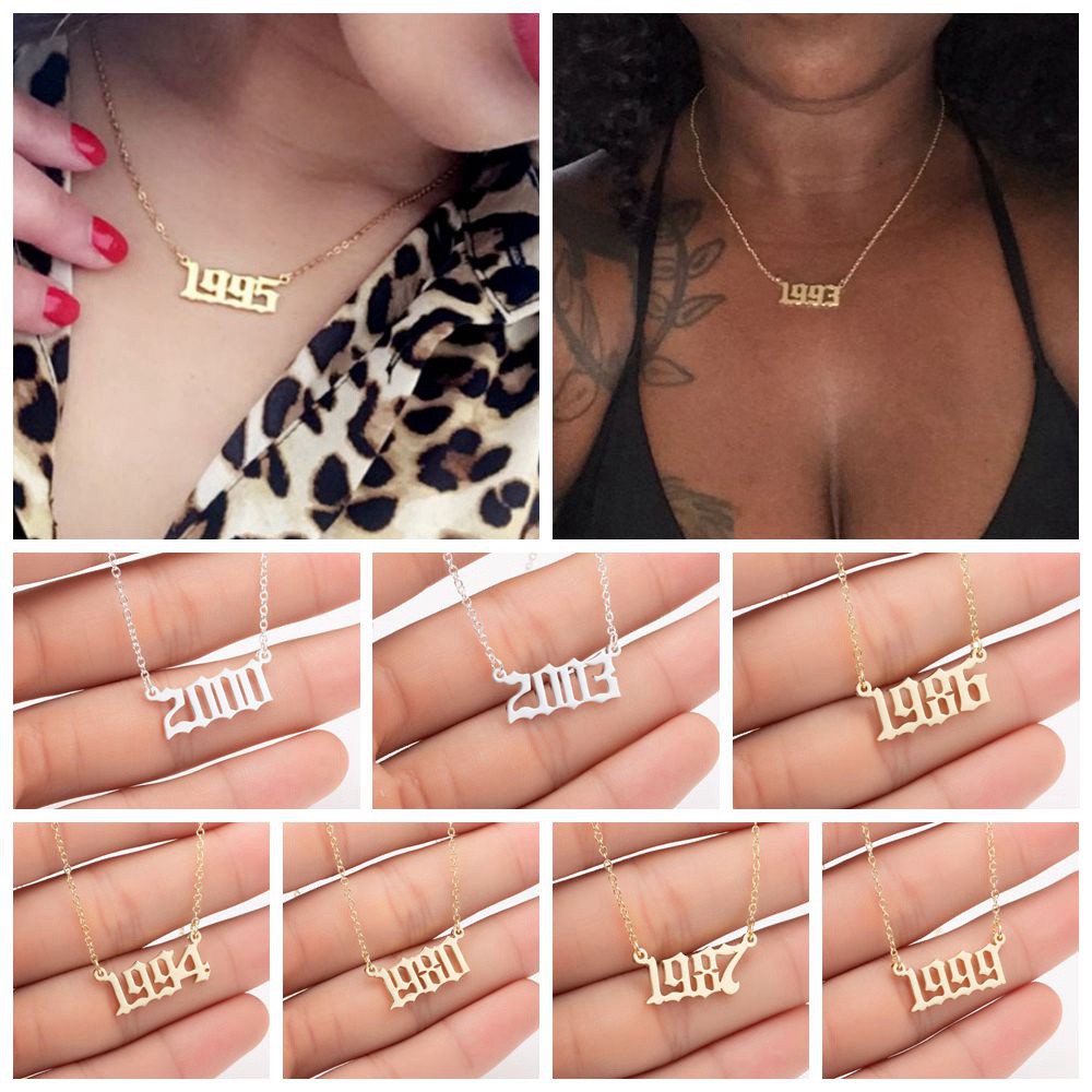 Kalung Liontin Angka Tanggal Tahun 1980-2019 Warna-Warni Gaya Punk Untuk Wanita