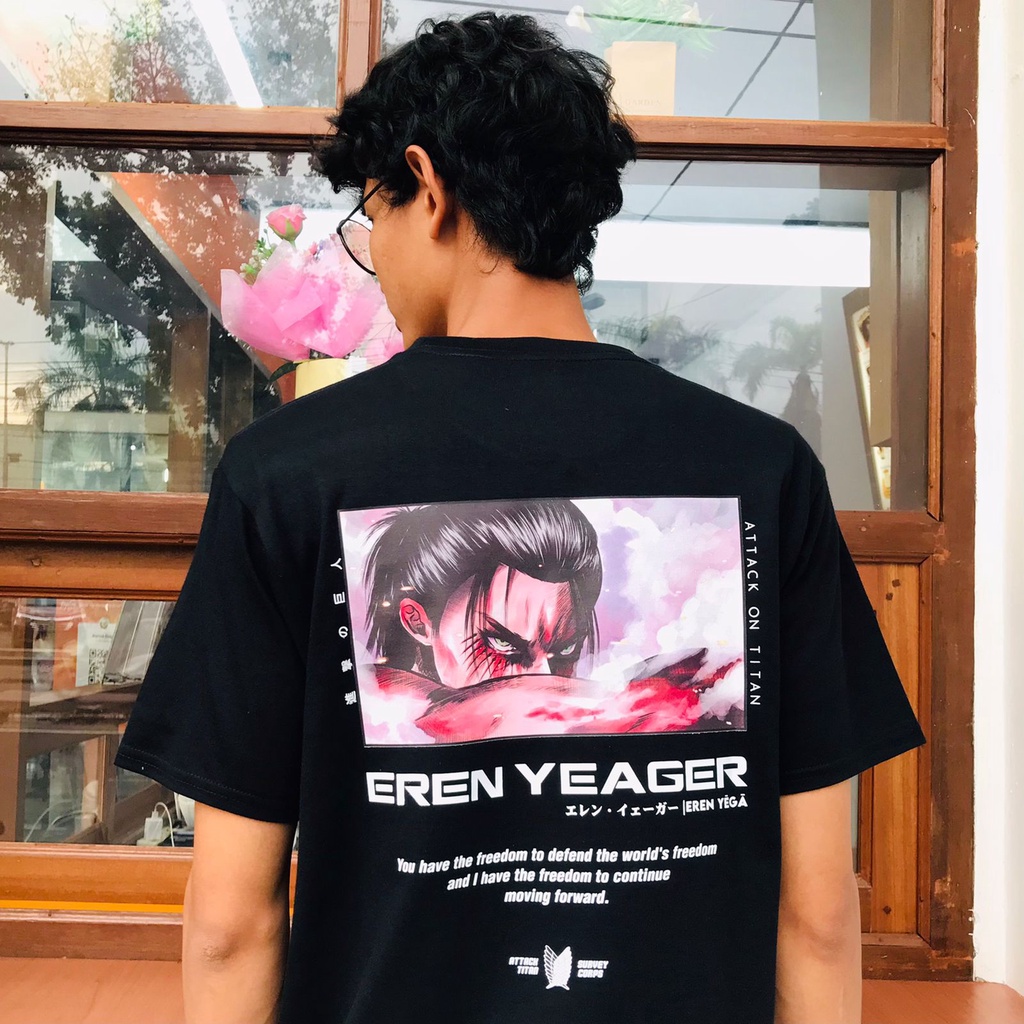 Kaos Eren Transform Titan Mode Black Anime Manga Attack On Titan SNK Unisex