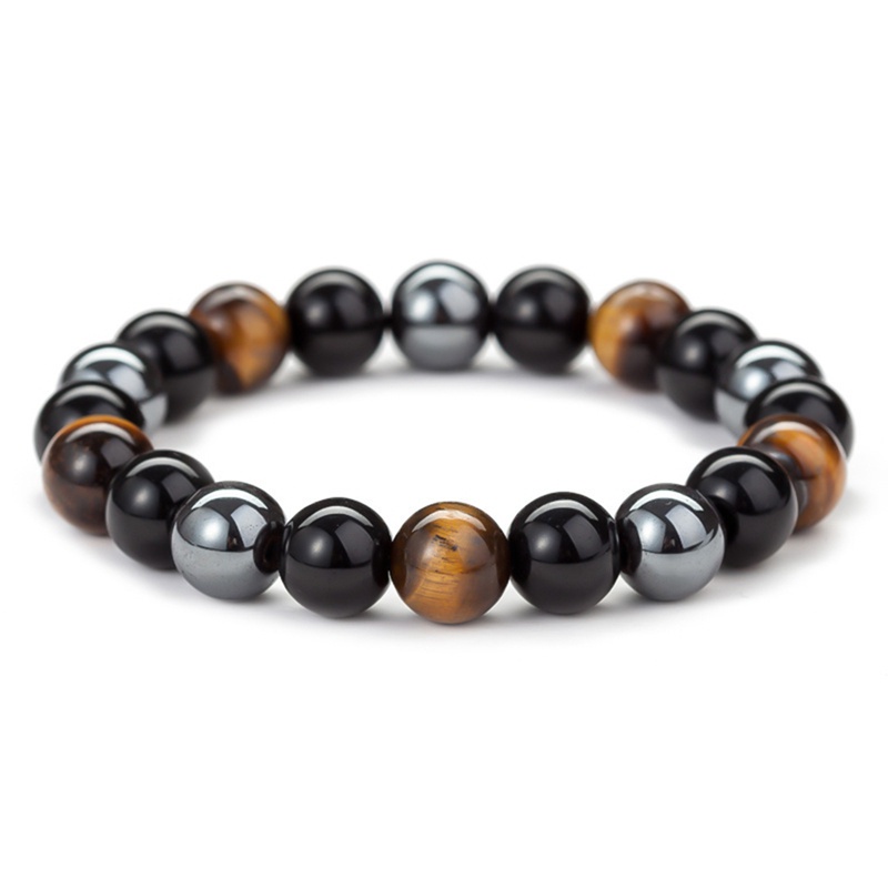 Fancyqube 8/10mm Tiger Eye Black Obsidian Stone Bead Bracelet