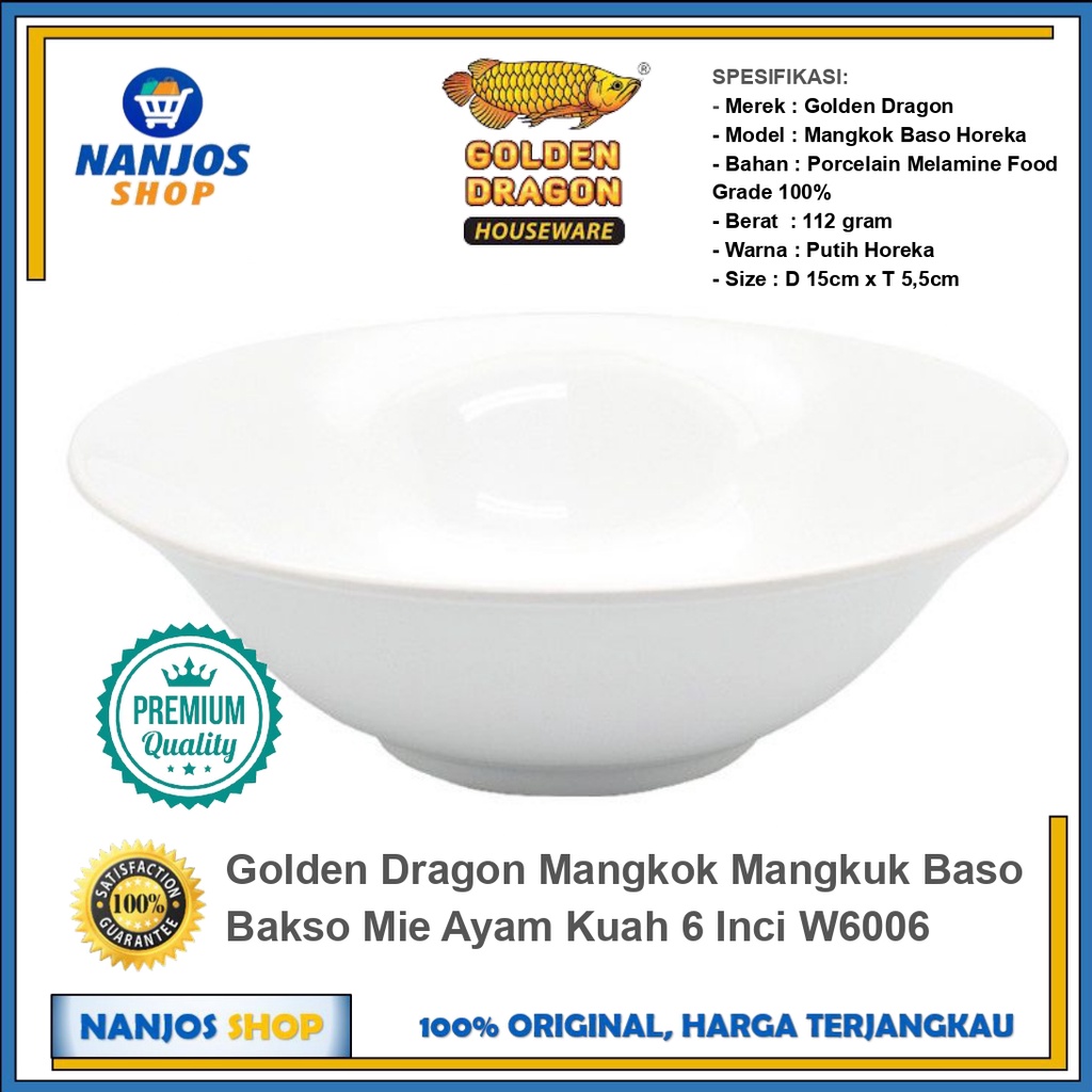 Golden Dragon Mangkok Mangkuk Baso Bakso Mie Ayam Kuah 6 Inci W6006