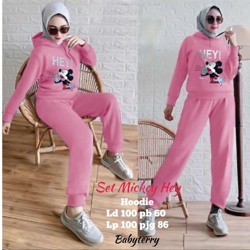 SET HOODIE MICKEY HEY 160 GA STELAN HOODIE MIC HEY STELAN BAJU OLAHRAGA WANITA STELAN KEKINIAN