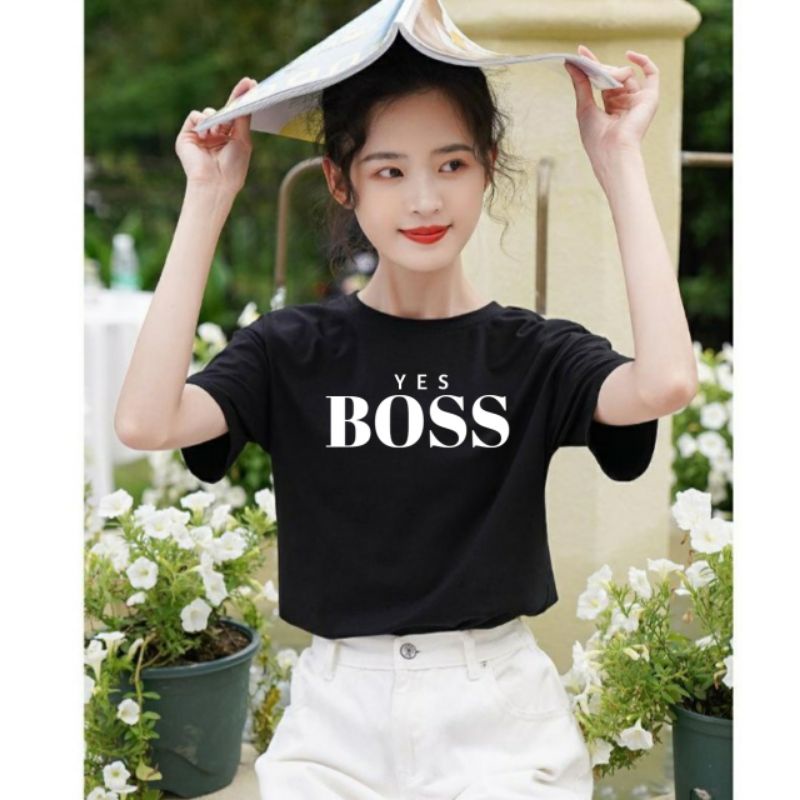 Kaos Oblong Wanita Cotton Combed BOSS Baju Kaos Wanita Lengan Pendek Atasan Tshirt Wanita Baju Oblong Cewek