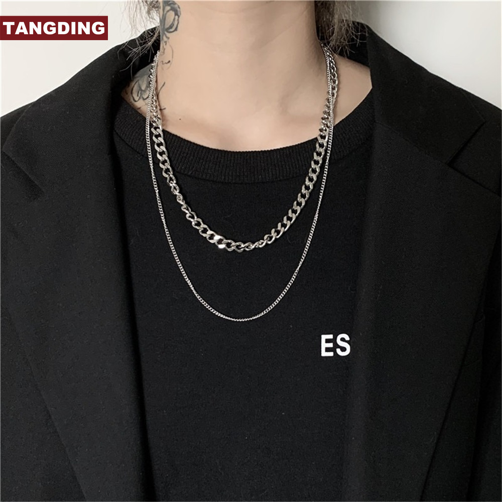 【COD Tangding】Double-layer Chain Necklace Cool Girl Women Accessory