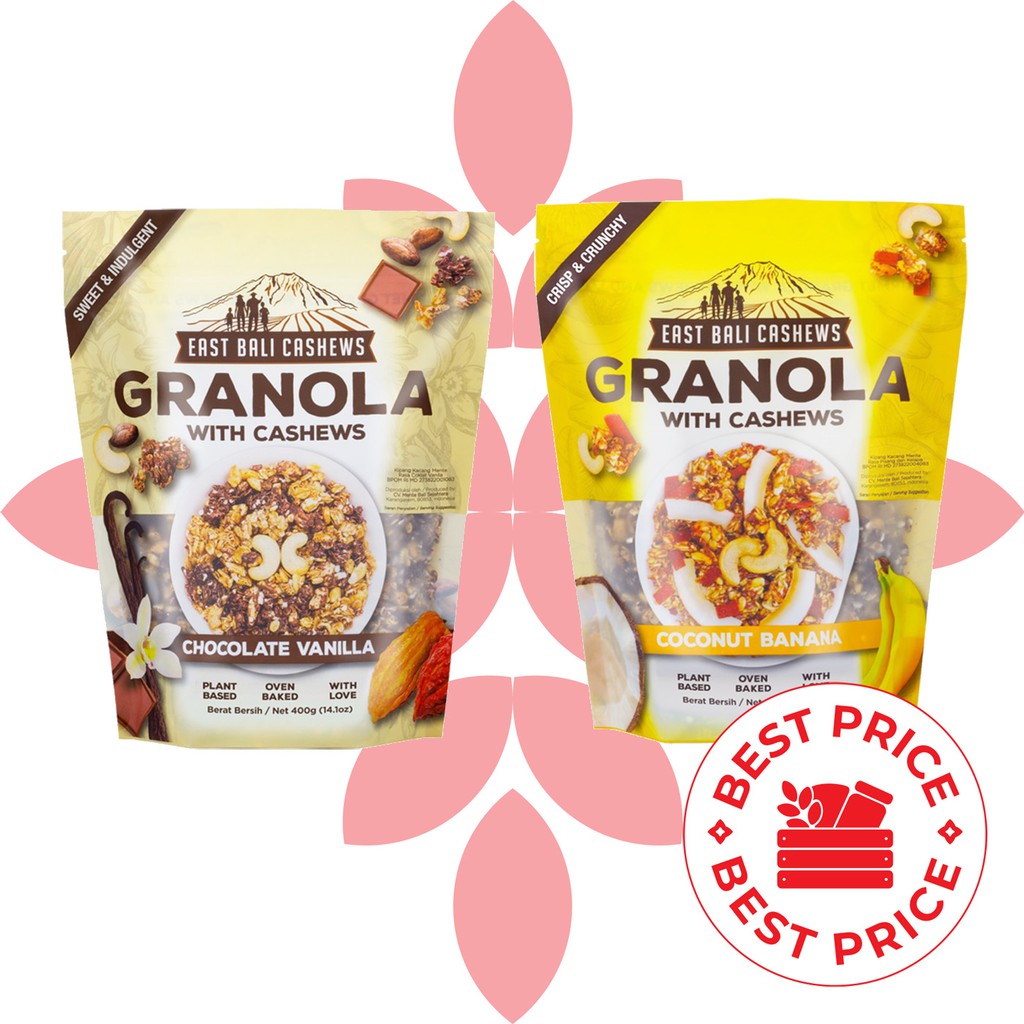 EAST BALI CASHEWS/ YAVA - SEMUA VARIAN GRANOLA WITH CASHEWS (KACANG METE MEDE) - 400 GR