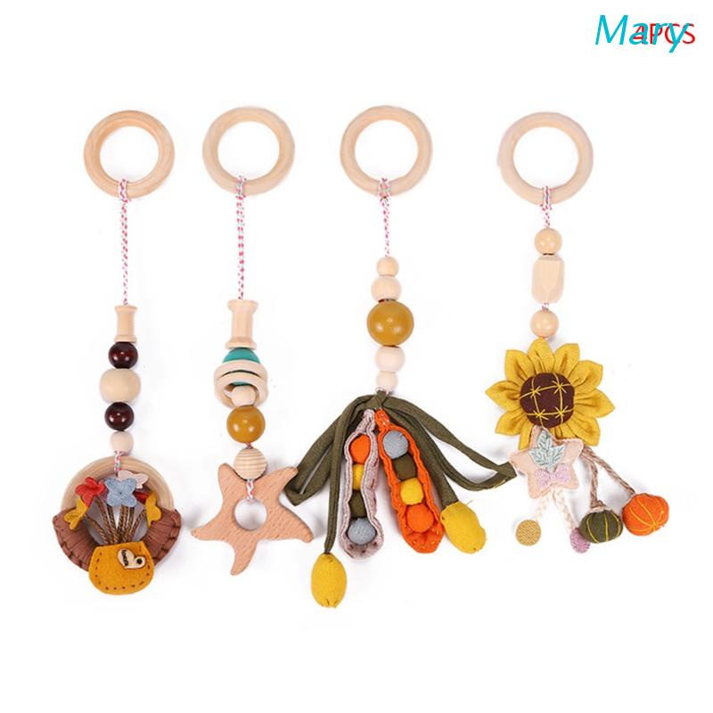 Mary 4pcs / Set Mainan Rattle Teether Ring Kayu Gantung Stroller Bayi