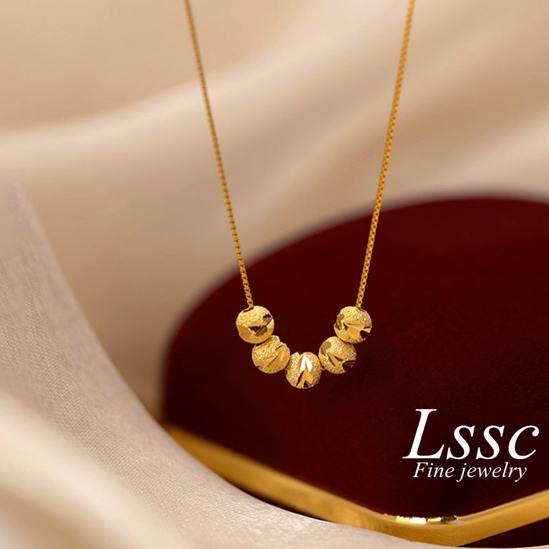 Kalung Titanium Manik Beruntung Mewah Lapis Emas 18k Wanita Anti Karat Perhiasan