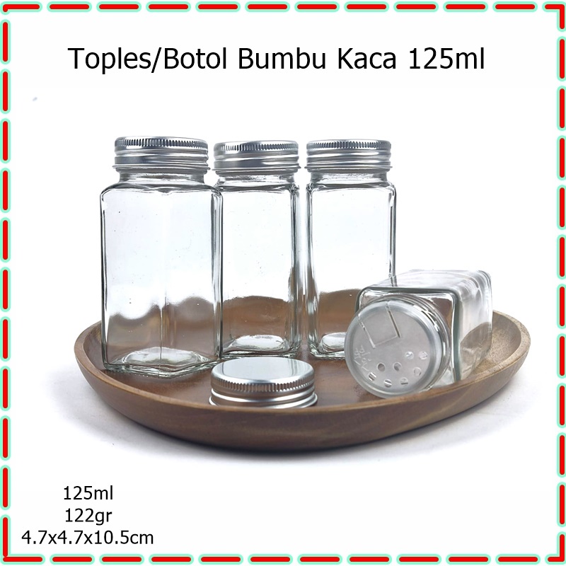 [1 pcs] Toples/Botol Bumbu Kaca Mini Segi 125ml