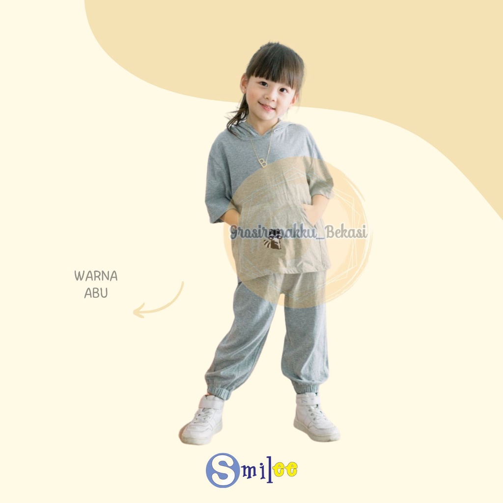 Setelan Anak Smilee Unisex Hoodie Lily Oversize Warna Abu Size 1-5Tahun