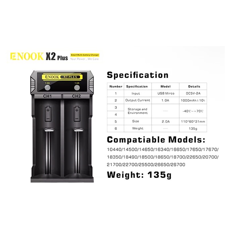 Enook X2 Charger 2 Slot Autocut [ vape / vapor / rokok elektrik ]