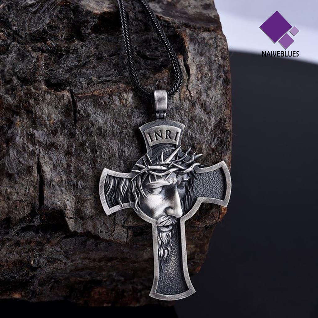 Kalung Liontin Salib Yesus Ukiran Untuk Pria