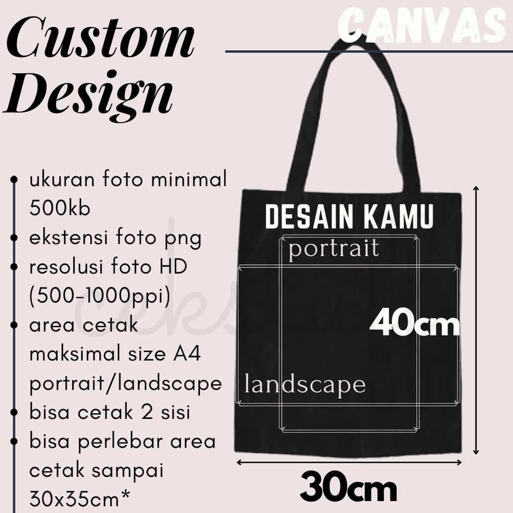 CUSTOM TOTEBAG KANVAS HITAM SATUAN MURAH