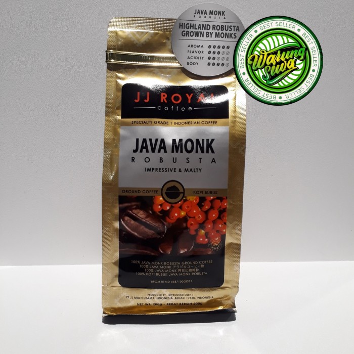 

jj royal coffee java monk robusta ground coffee - bubuk 200gr bag