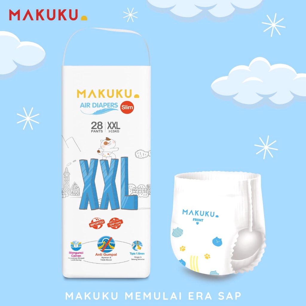 NEW! Popok Makuku Air Diapers SLIM pants XXL28 (&gt;15KG)