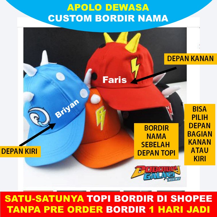 Topi Anak Baseball Boboiboy Bordir Nama Anak Usia 2- 10 Tahun Karakter Bo boi boy