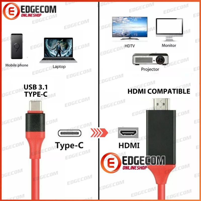 Kabel USB 3.1 TYPE C to HDMI Mirroring HDTV  / Smartphone to TV / HP TO TV