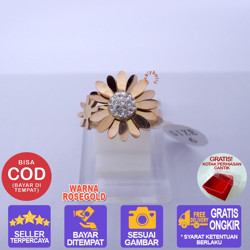 Lovelybutik Cincin Titanium Anti karat Crisan Cincin Wanita Terbaru Model Bunga Crysant BONUS KOTAK