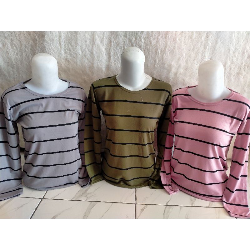 Kaos Salur Wanita Lengan Panjang Size L Standart