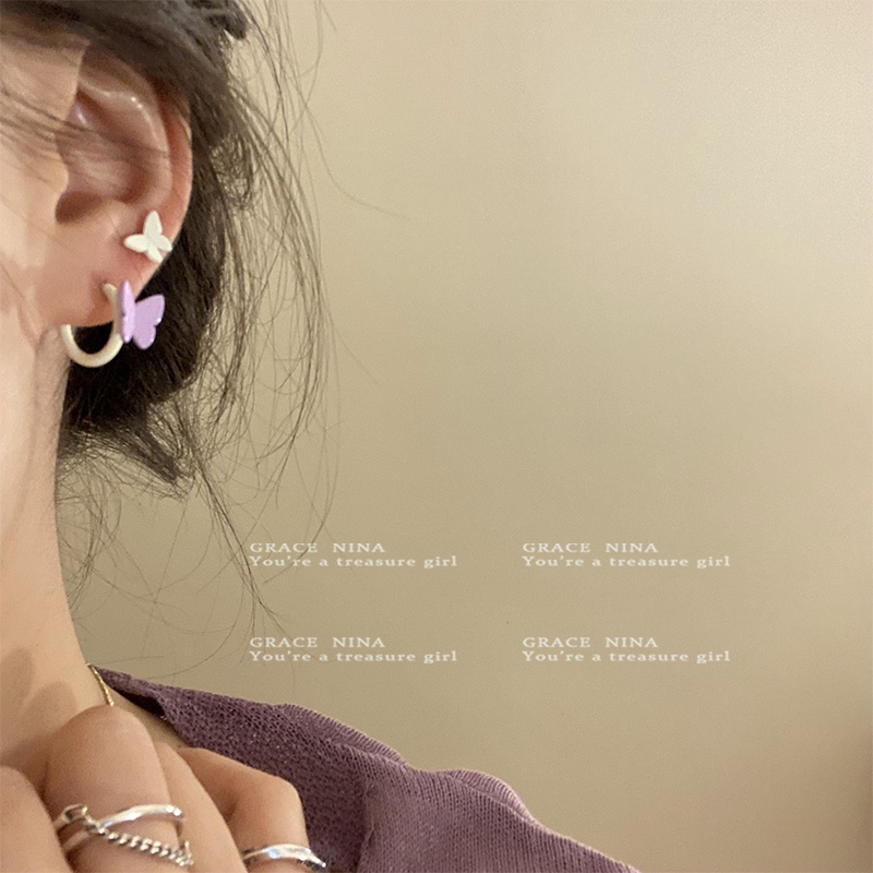 Set Anting Hoop Desain Butterfly Warna-Warni Untuk Wanita