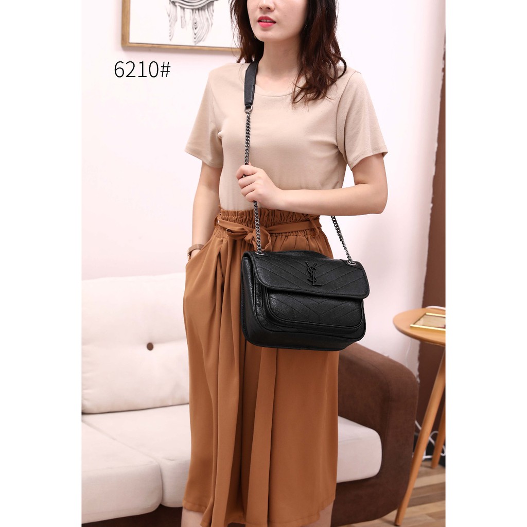 04W2 TAS WANITA BRANDED PREMIUM YSL TAS 6210 SMALL NIKI LEATHER SHOULDER BAG TAS WARNA POLOS SIMPEL