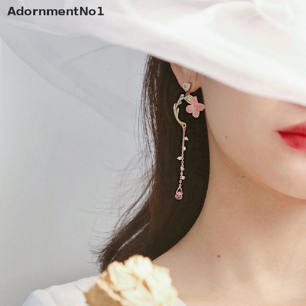 (AdornmentNo1) Anting Gantung Panjang Kait Motif Kucing + Bunga Aksen Hollow Untuk Perhiasan Wanita