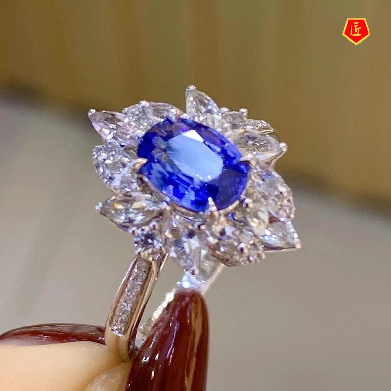 [Ready Stock]Luxury Fully-Inlaid Natural Sapphire Colored Gems Ring