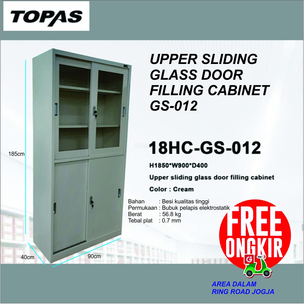 LEMARI BESI FILE CABINET UPPER SLIDING GLASS DOOR FILLING CABINET GS-012