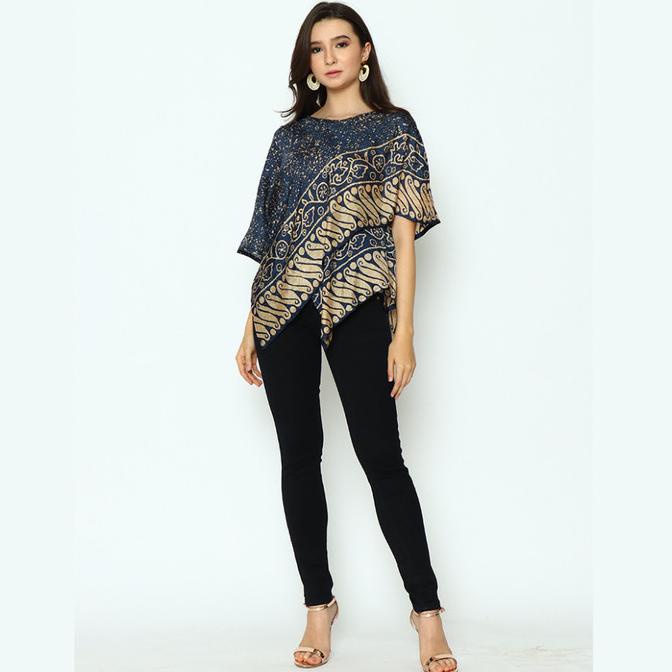 RINJANIE AVON - BLOUSE BATIK - BLOUSE ZIGZAG PARANG BUNGA NAVY GOLD