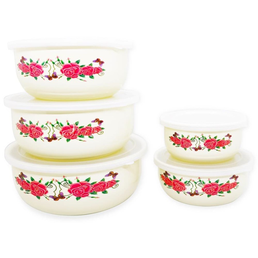 FM - Mangkuk Enamel Mixing Bowl GSF Motif 5 pcs dan Tutup