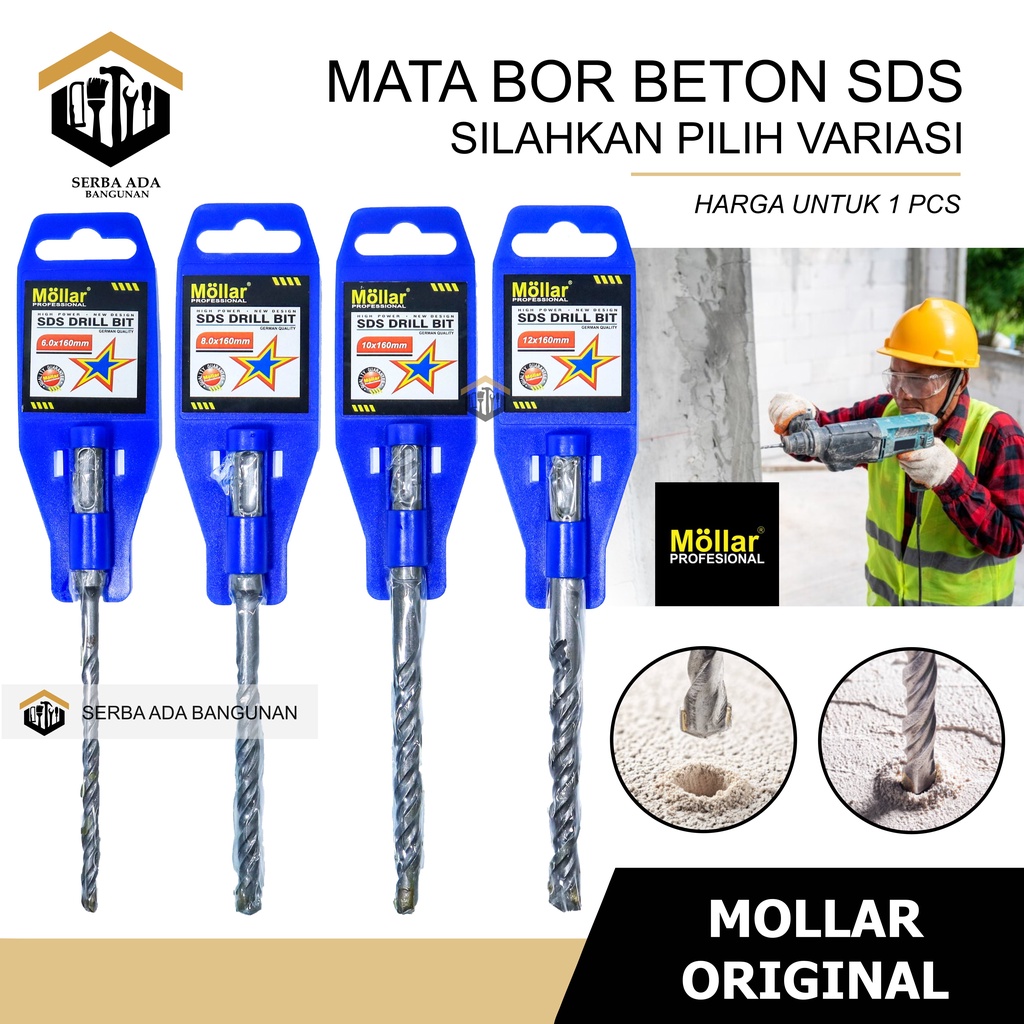 Mata Bor Beton SDS Mollar 6mm - 8mm - 10mm - 12mm - 12mm Panjang / Hammer Drill