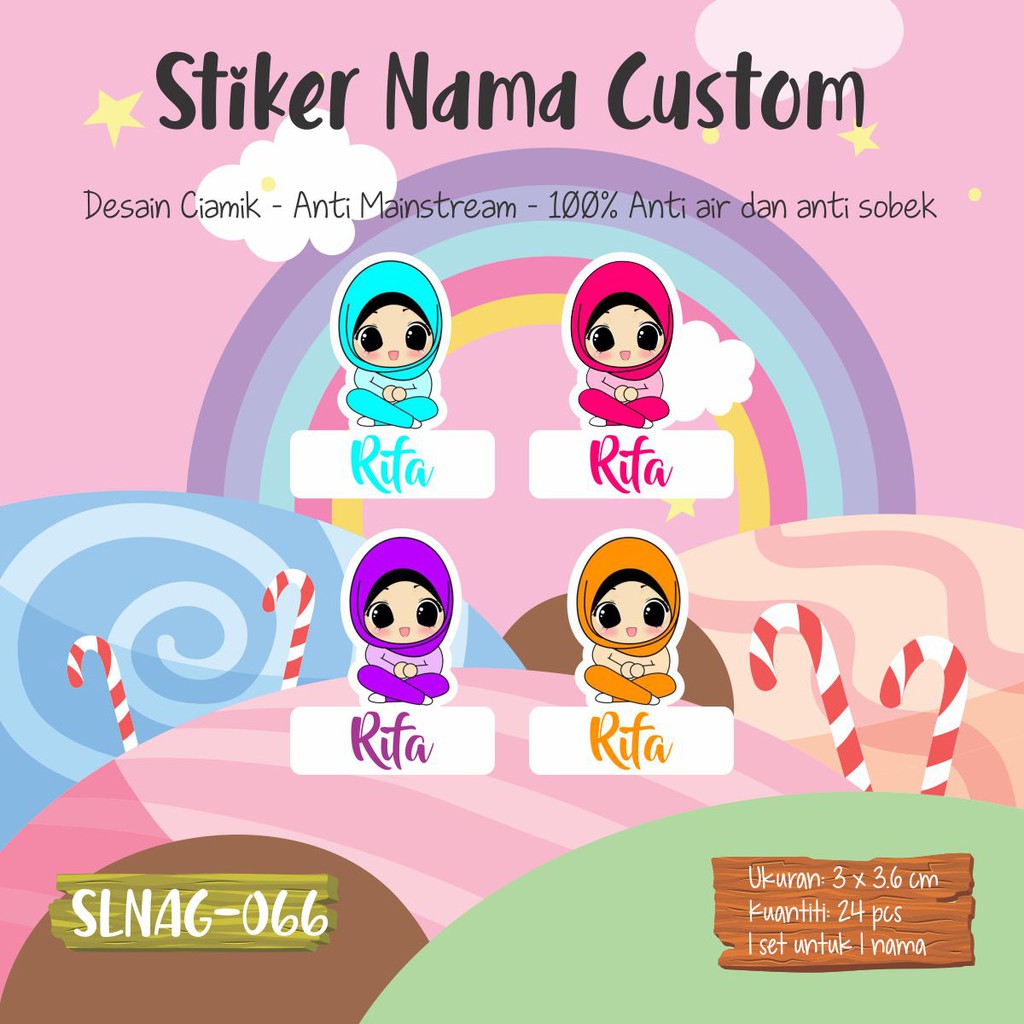 Slnag 066 Sticker Nama Anak Kartun Girl Muslimah Cute Funny Hijab