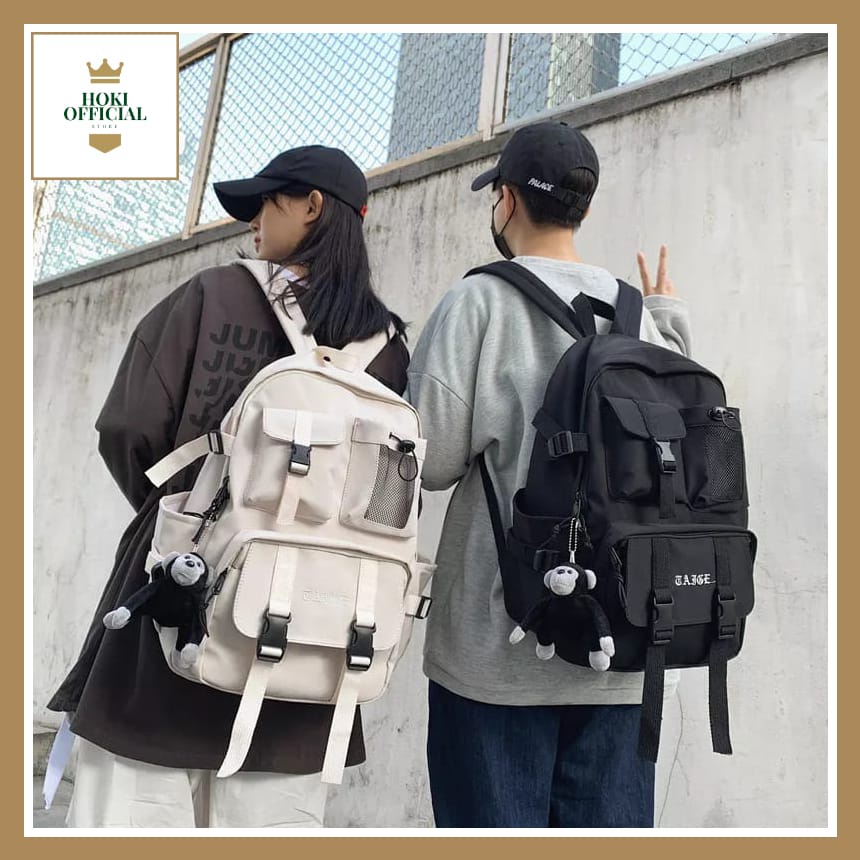 [COD] Tas Ransel Wanita Warna Hitam Tas Sekolah Pria Wanita Ada Slot Laptop Kapasitas Besar Backpack Korea Stylish HokiOfficial